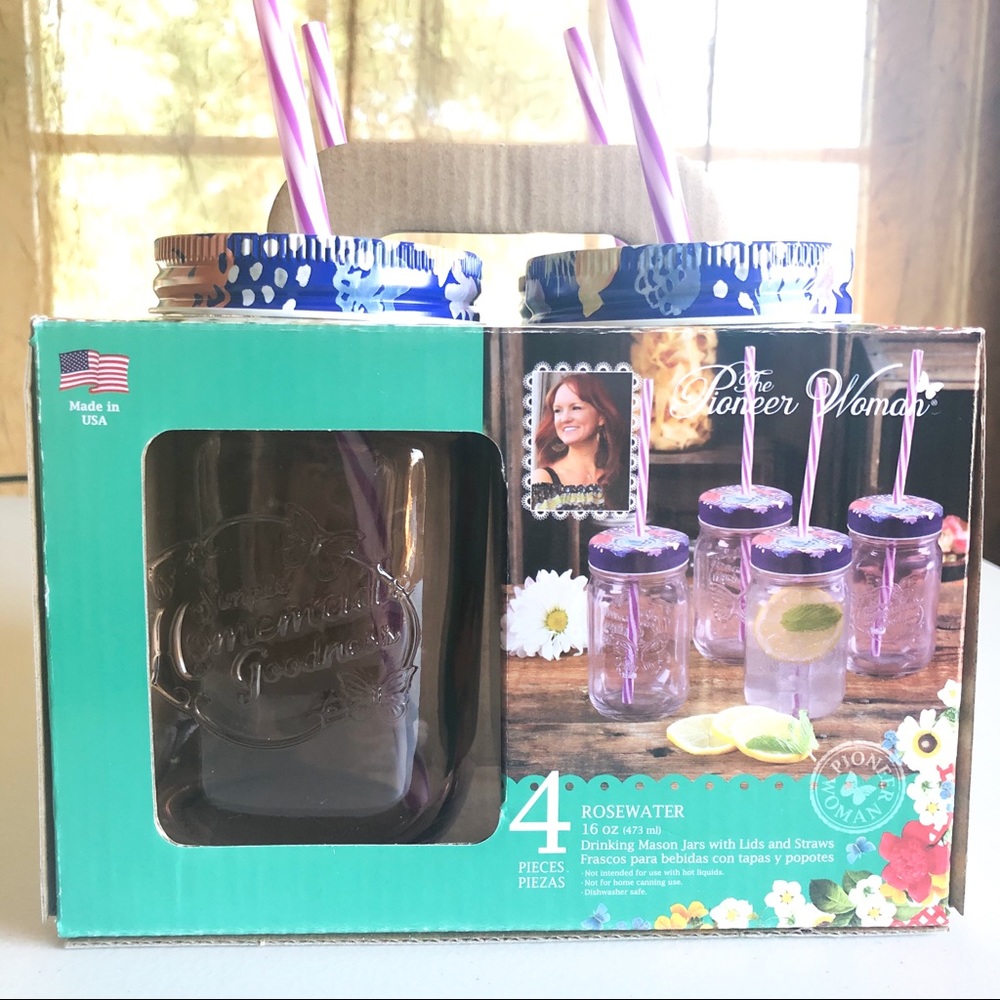 Pioneer Woman Glass Mason Rosewater 4 Jars NEW - Picture 9 of 9
